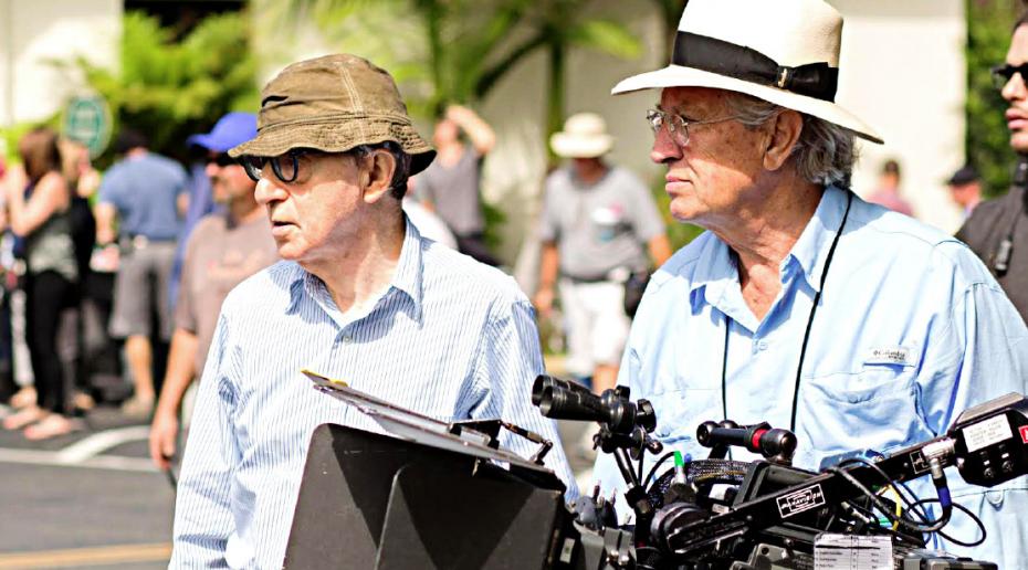 Filmmaker Woody Allen and cinematographer Vittorio Storaro during the shooting of Café Society. Photo Courtesy of V. Storaro