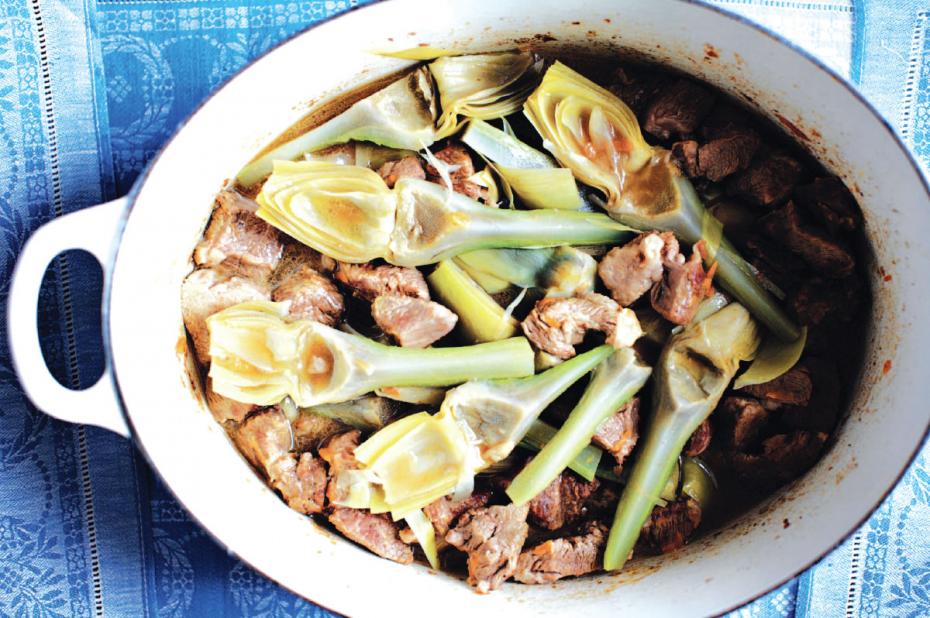 Braised Lamb with Artichokes and White Wine. Photo: Copyright Christopher Hirsheimer and Melissa Hamilton for Italian Home Cooking, by Julia della Croce (Kyle Books), 2010