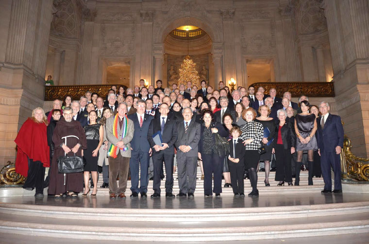 Consul Mauro Battocchi with the leaders of the Italian community  at City Hall with Mayor Ed Lee & California Assemblyman Tom Ammiano. Photograph by Nickolas Marinelli