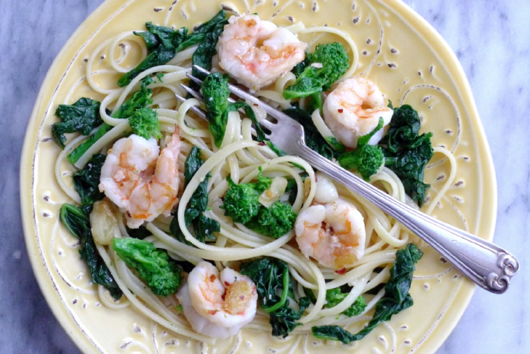 Linguine with Rapi and Shrimp. | Copyright Nathan Hoyt/Forktales 2015