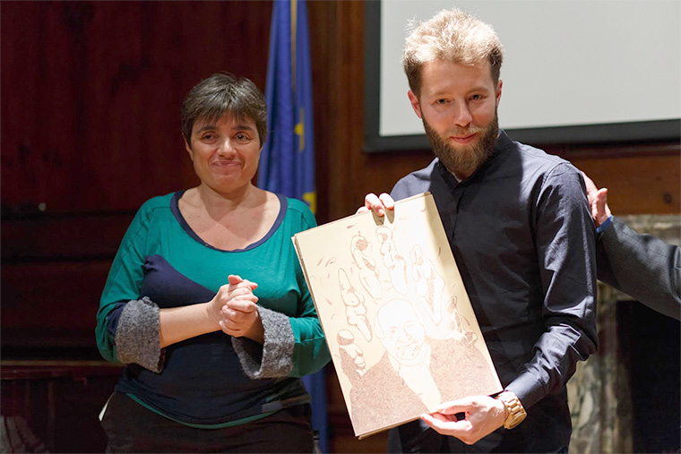 IN SCENA Italian Theater Festival NY Closing Night with the Mario Fratti Award at the IIC. Ph by Stefano Corso. Laura Caparrotti and Emanuele Aldrovandi  received the Award Mario Fratti