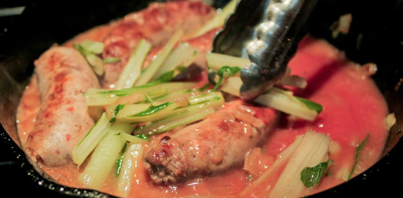 Sausage with cardoons. Cardoons are a late winter, early spring specialty. Photo by Manx Taiki Magyer