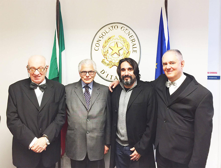 Consul General Antonio Verde with Fabrizio Maria Cortese and the actors from "Opera Don Guanella" rehabilitation center in Rome