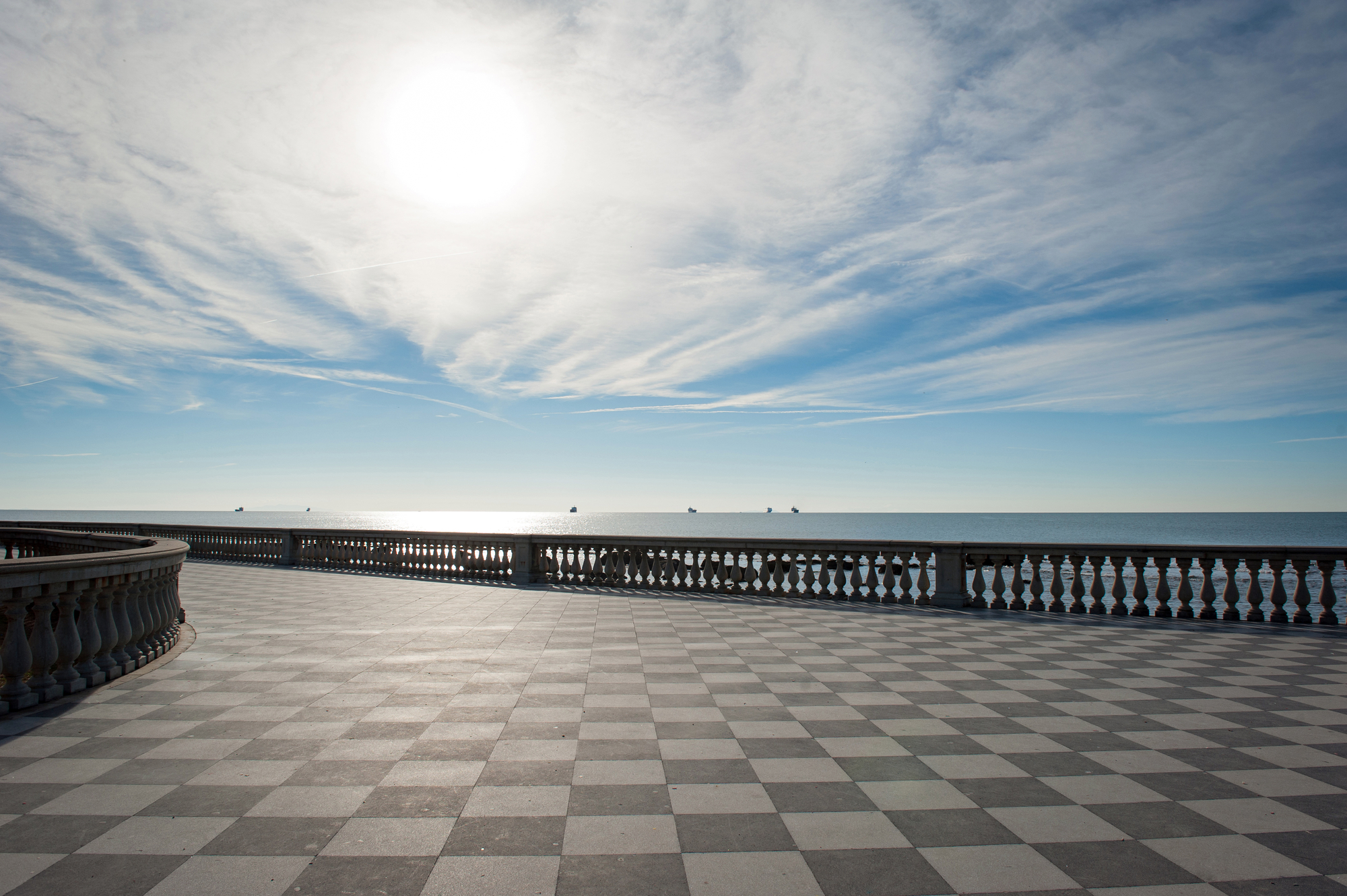 Mascagni terrace in front of the sea, Livorno. Tuscany, Italy.