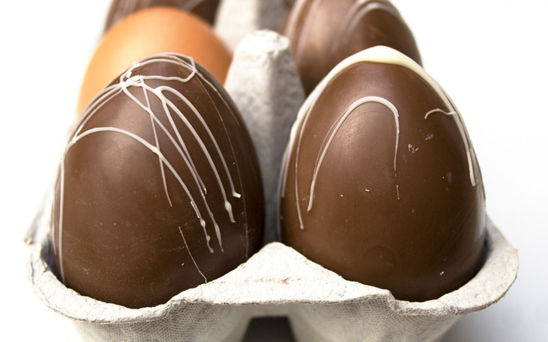 A selection of Italian chocolate Easter eggs on display