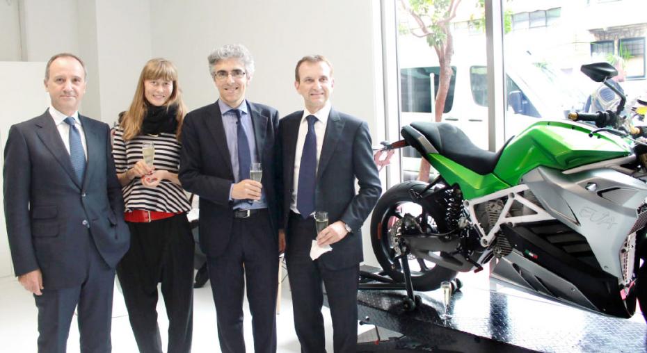 Left to right: Ambassador H.E. Armando Varricchio of Italy, Livia Cevolini, Energica CEO, Carlo Iacovini, Energica Marketing Director & San Francisco Consul General of Italy, Mauro Battocchi. Photograph by Erica LittleJohn