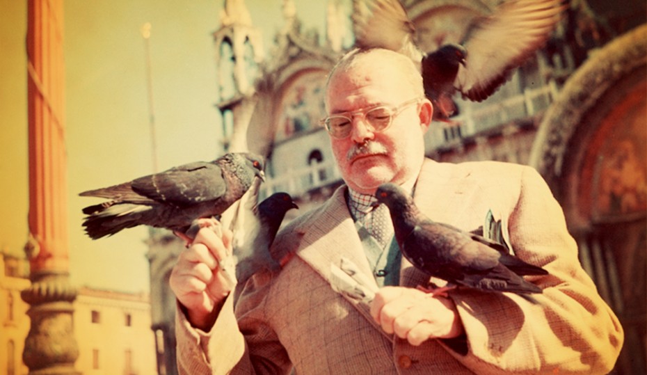 Ernest Hemingway with pigeons, Piazza San Marco (St. Mark's Square), Venice, Italy. Photo courtesy: jfklibrary.org