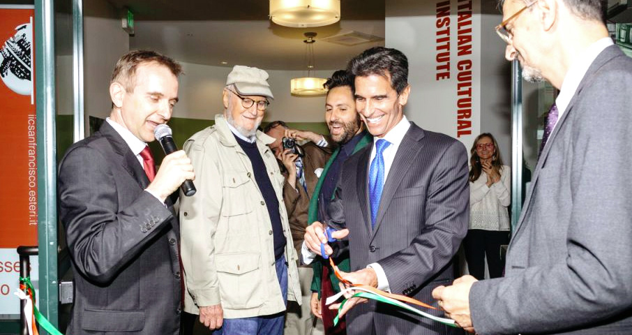 From left to right, Consul General Mauro Battocchi, painter and poet Lawrence Ferlinghetti, Senator Mark Leno, and Director Paolo Barlera. Photo Credits Jason Henry for the Chronicle