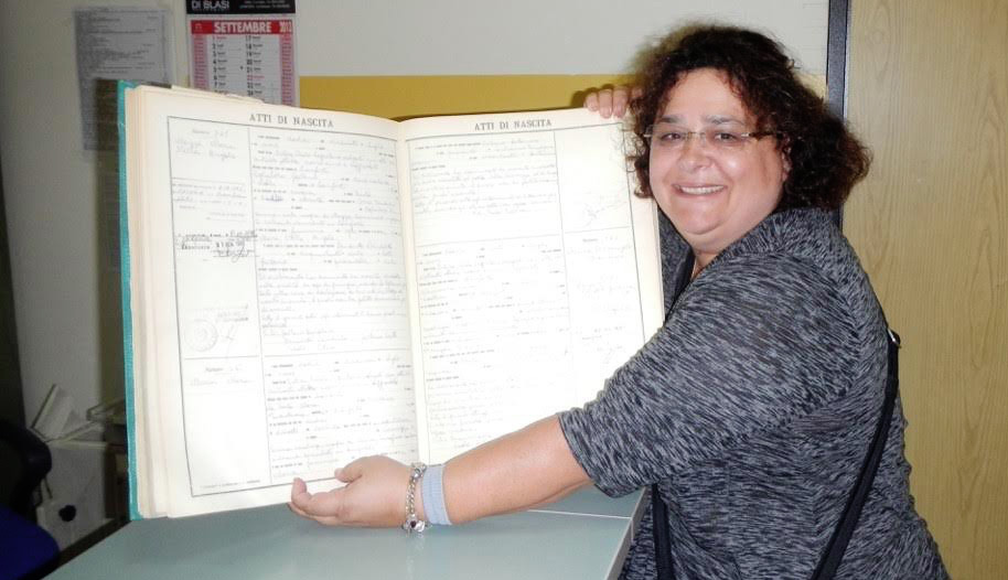 Alison found Maria’s birth record in the church at Leonforte, Sicily. (Photo by Alison Greene)