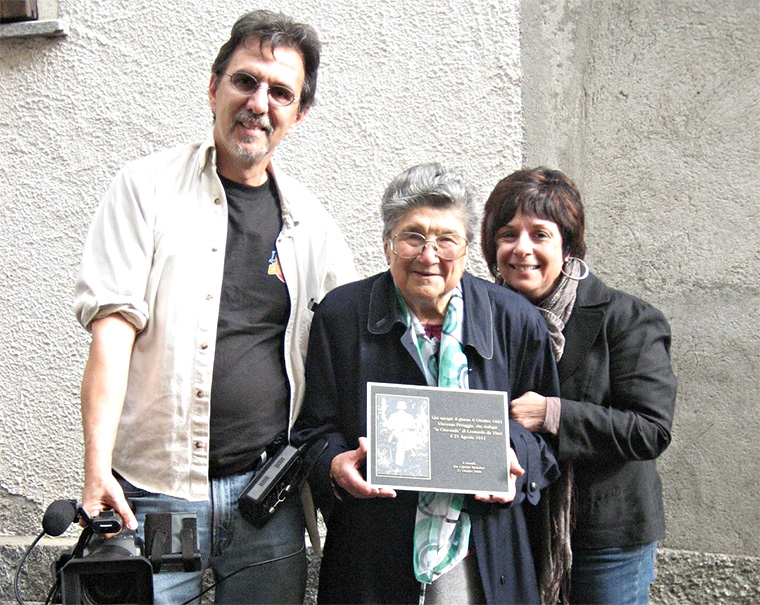 Director Joe Medeiros (l) and Producer Justine Mestichelli Medeiros (r) with Celestina Perugga (c) in October 2008