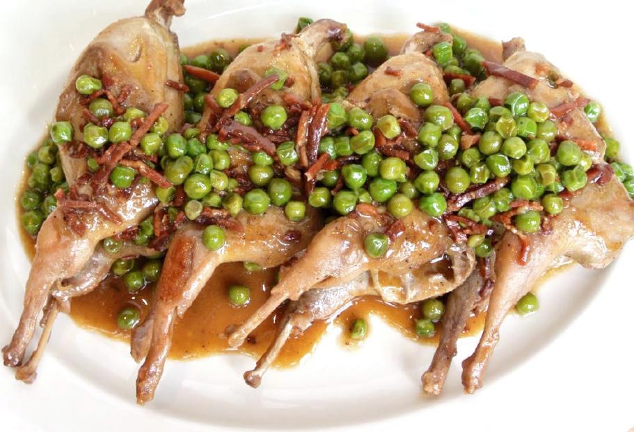 Quails with fresh peas