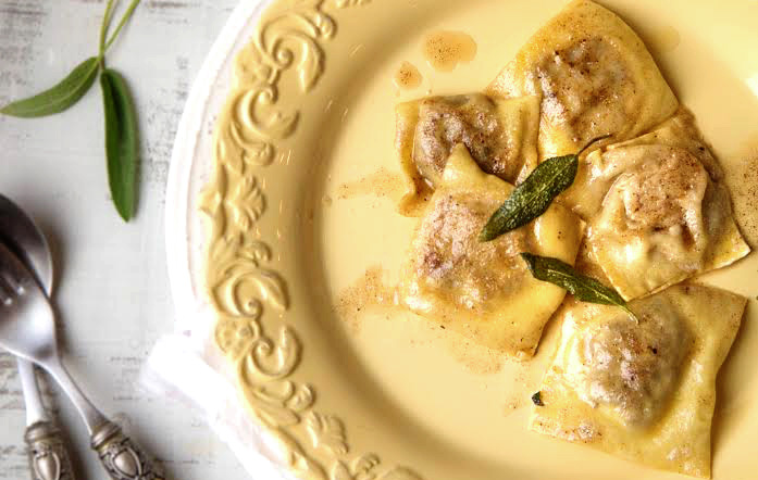 Chestnut and pear ravioli with saged brown butter