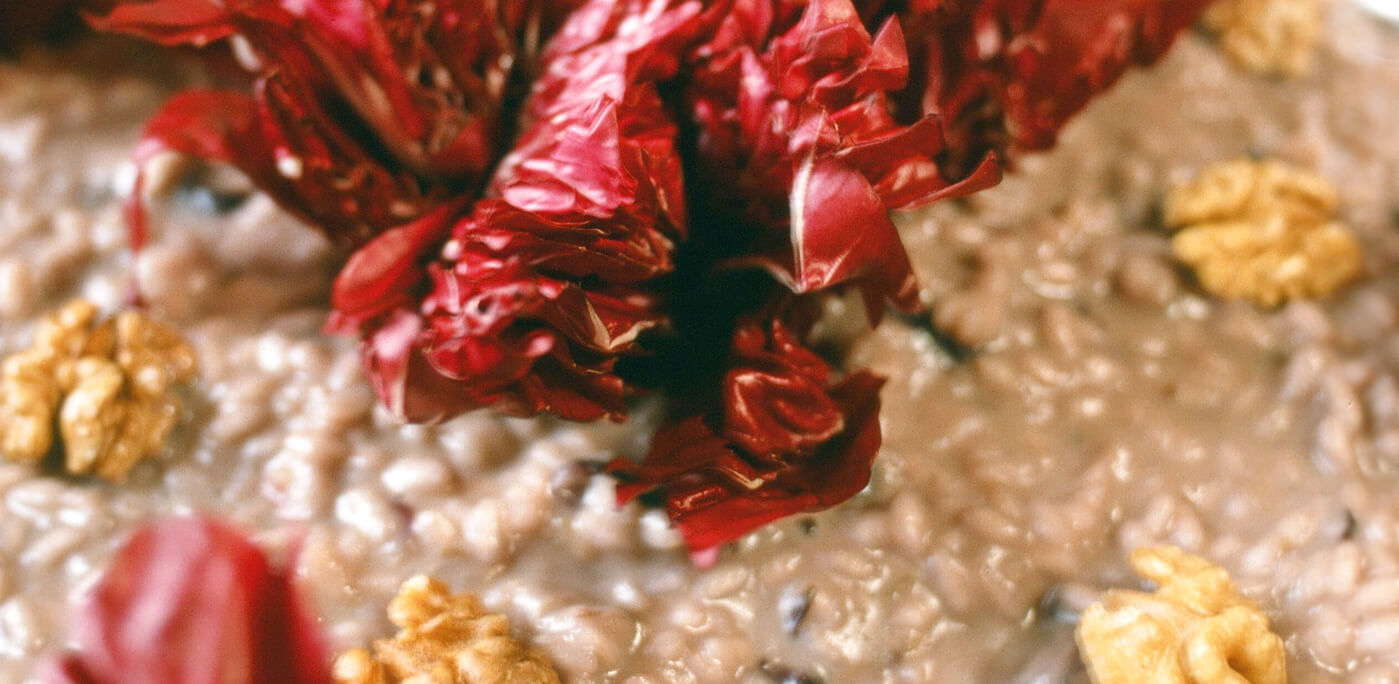 Risotto with Red Radicchio at Loggia Rambaldi, Bardolino | Photo: Copyright Paolo Destefanis (www.paolodestefanis.com) for Veneto: Authentic Recipes From Venice and The Italian Northeast, by Julia della Croce