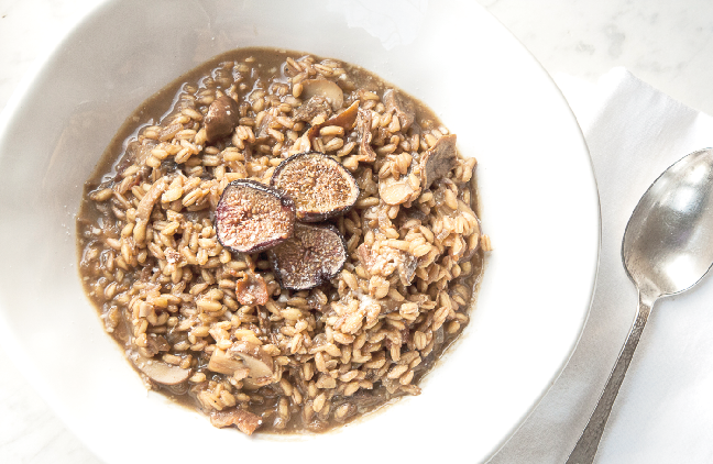 Wild Mushroom Farro Risotto with Roasted Figs