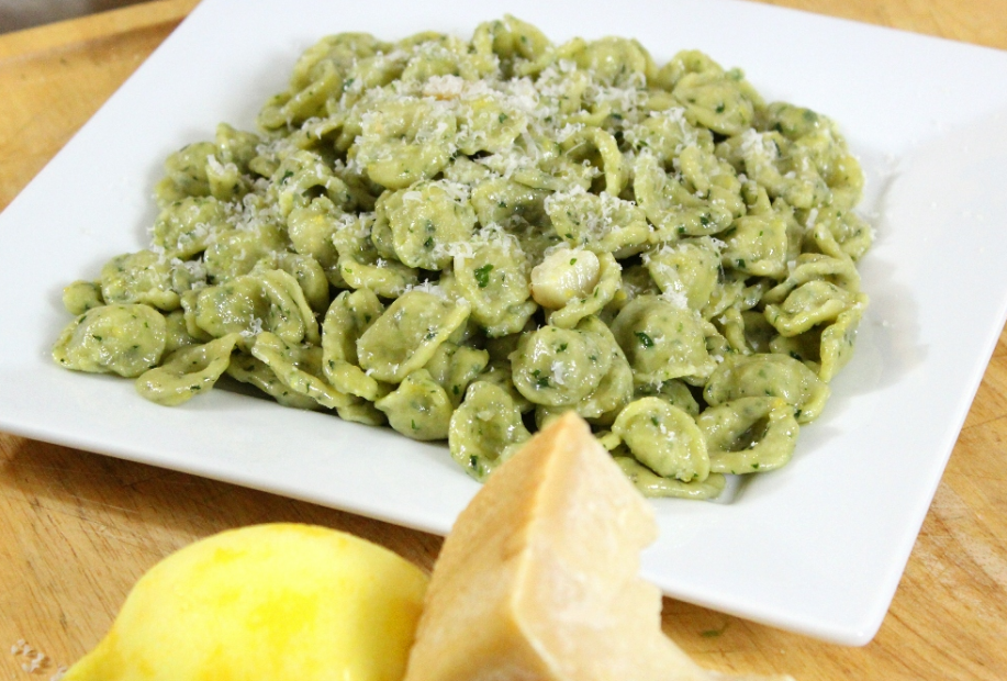 Basil Orecchiette with Garlic, Oil and Lemon Zest