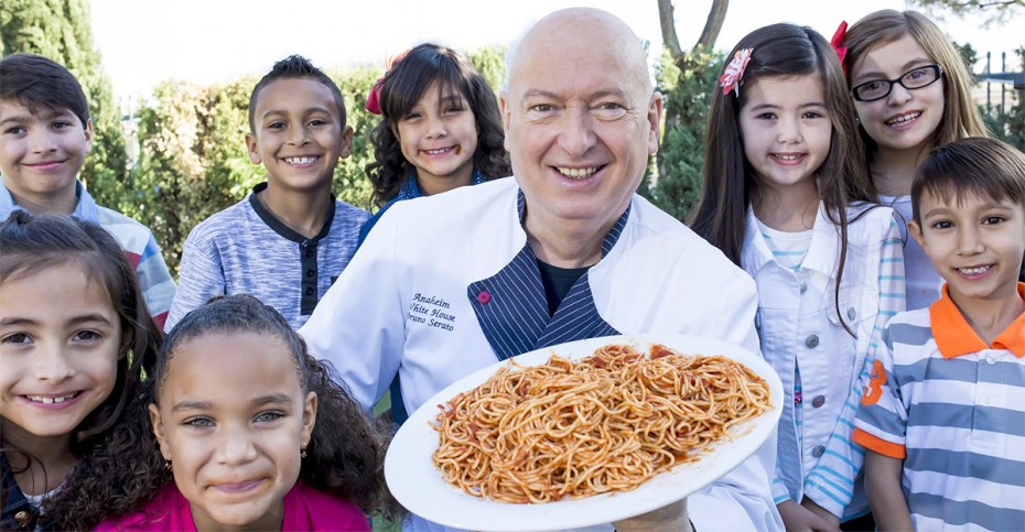 Chef Bruno Serato and the children of Caterina's Club. Photo Credit Tony Zuppardo