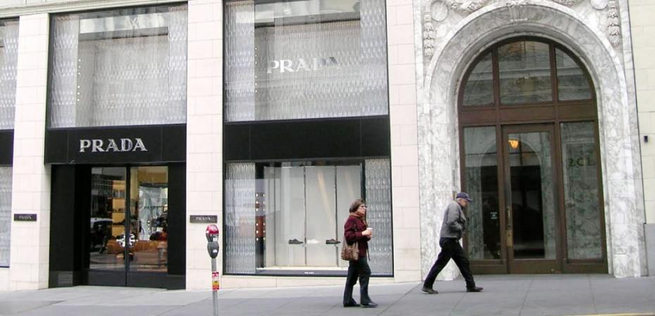 The Prada store anchors the Italian block at the corner of Post and Grant.  Photo: C. Accardi