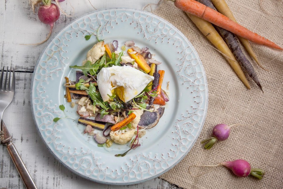 Spring Roasted Vegetables with Poached Eggs