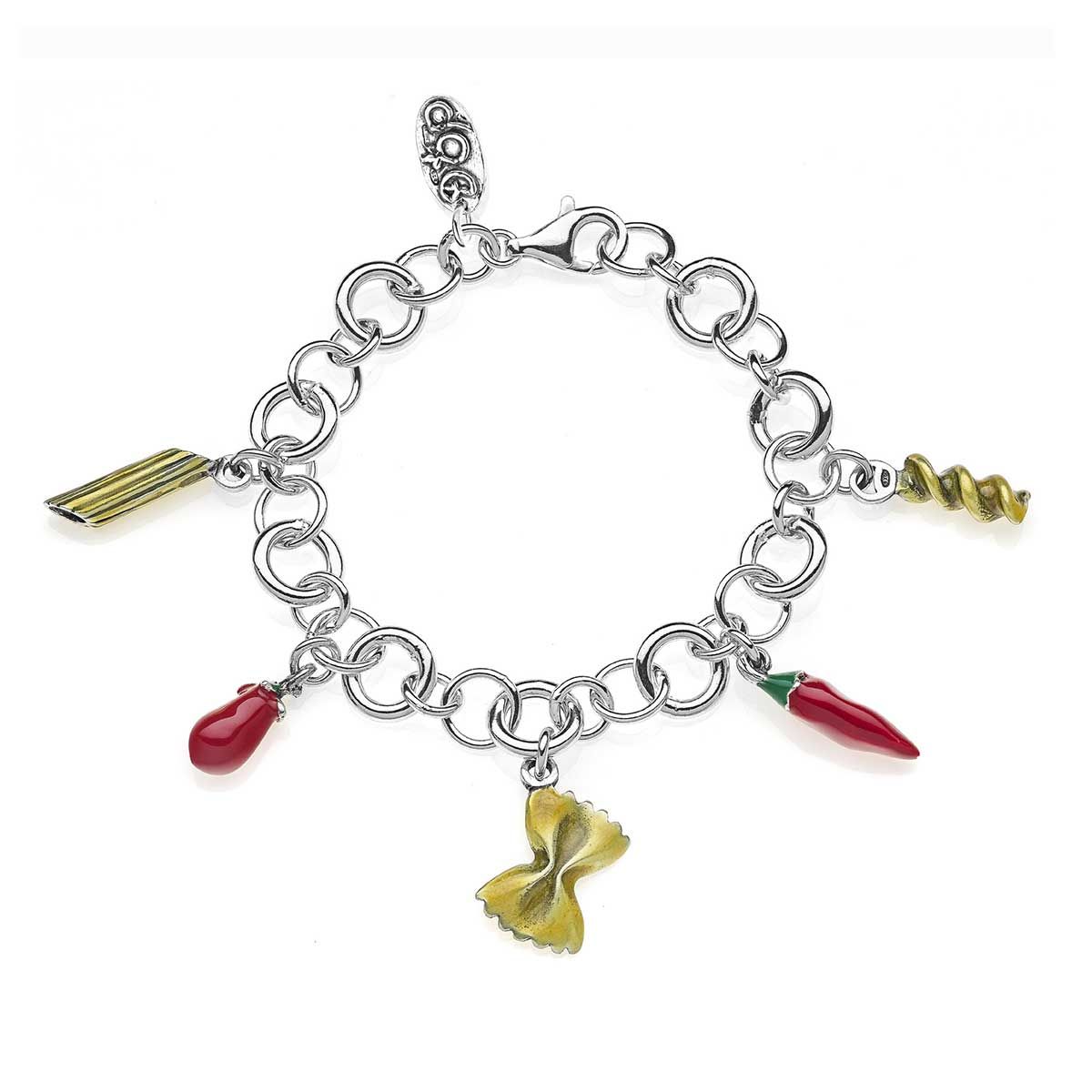 Rolo Luxury Bracelet with Pasta Charms in Sterling Silver and Enamel
