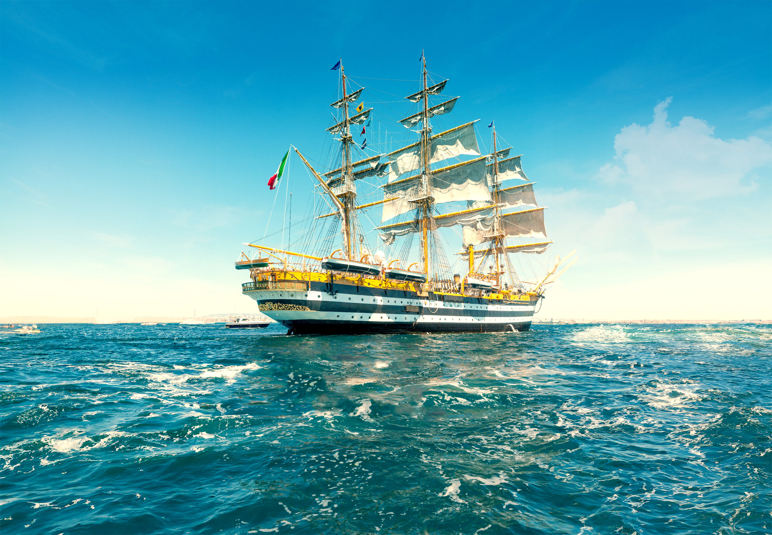 The vessel Amerigo Vespucci is the training-ship of the Italian Military Navy Academy